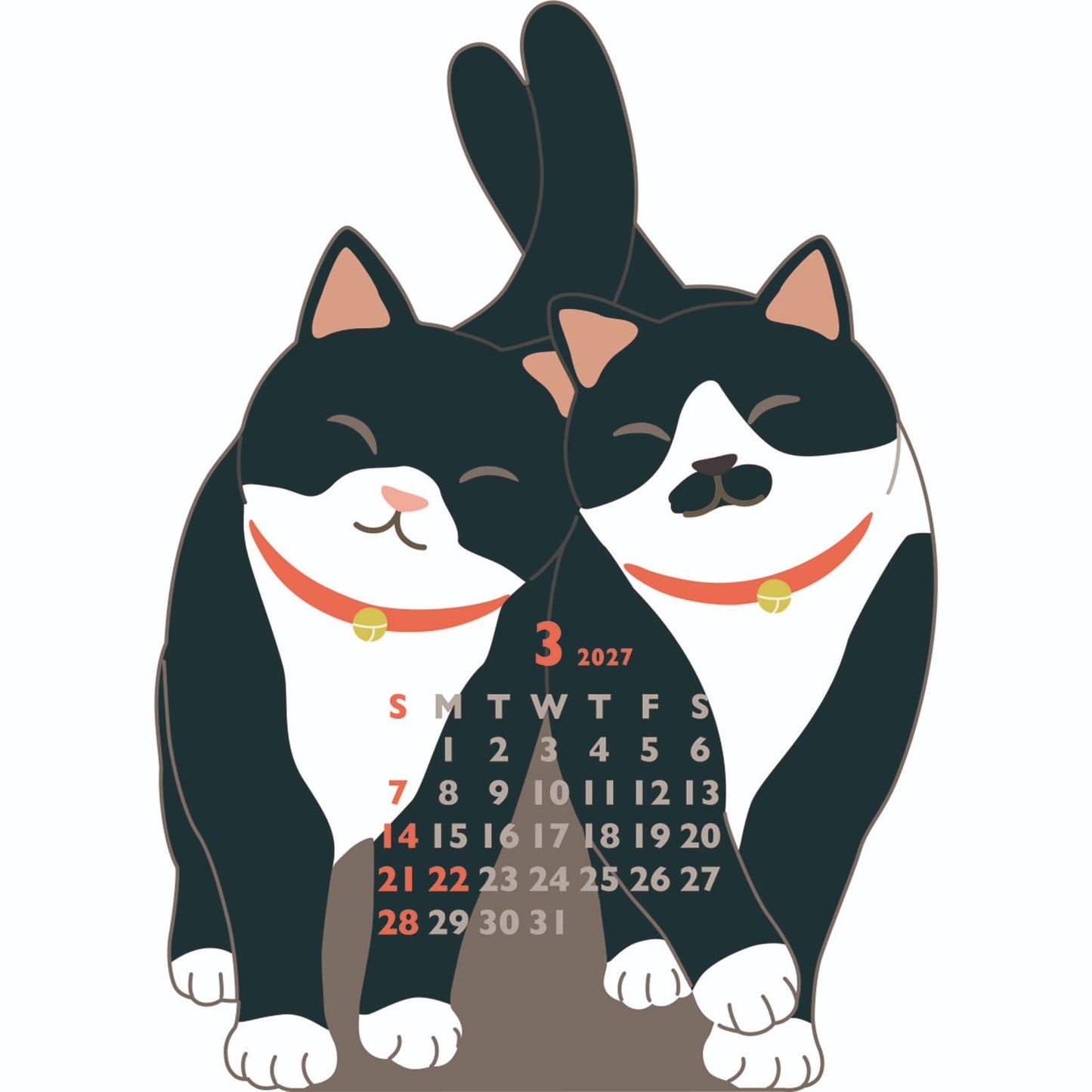 2027 Desk Calendar - Animal Die-Cut Mini - Twin Cats