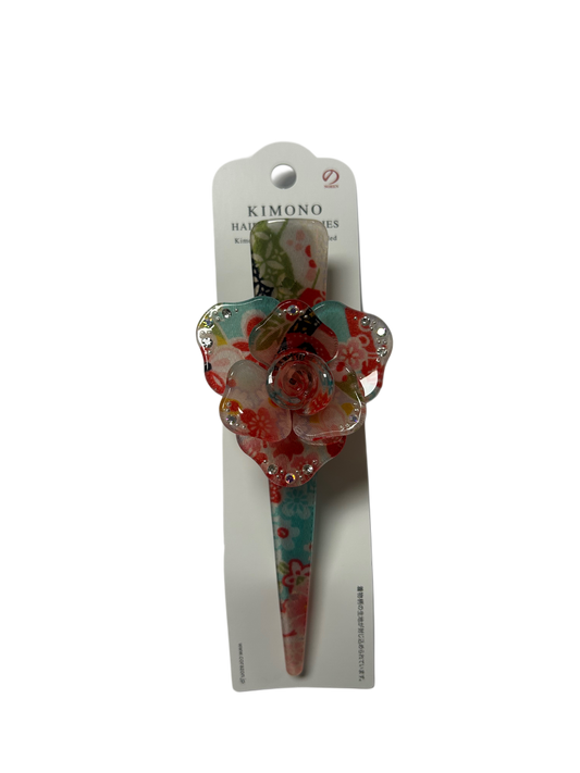 Hair Accessory Acrylic Hair Clip 3-prong Clip Japanese Pattern Flower Blue