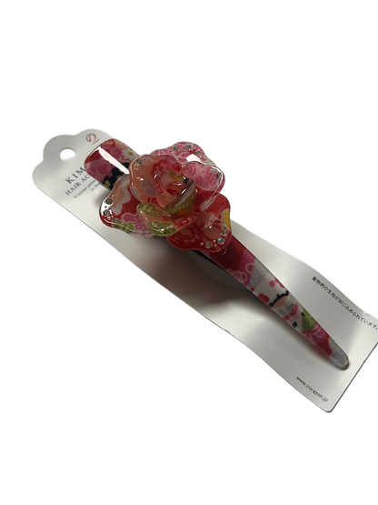 Hair Accessory Acrylic Hair Clip 3-prong Clip Japanese Pattern Flower Red