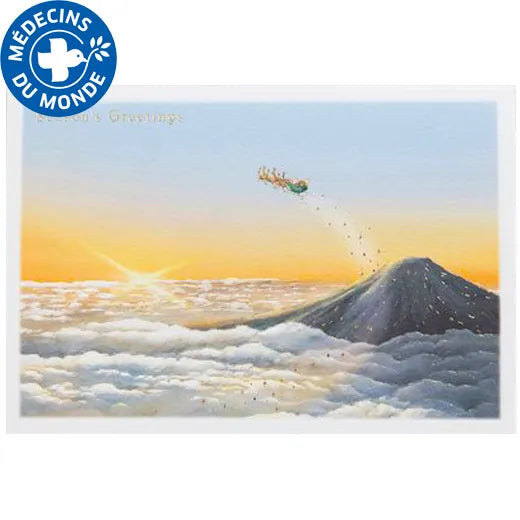 Japanese-Style Mini Santa Christmas Card with Mount Fuji SJ-70