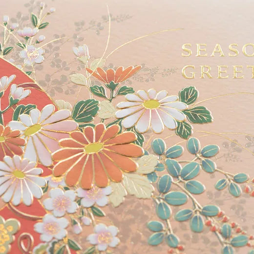 Japanese-Style Formal Card with Fan and Flowers SN-107