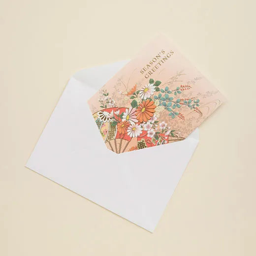 Japanese-Style Formal Card with Fan and Flowers SN-107