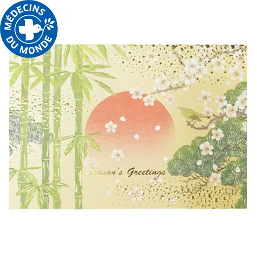 Japanese-Style Formal Card with a Japanese Bush Warbler, Pine, Bamboo, and Plum Blossom Design SN-109