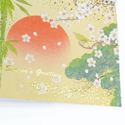 Japanese-Style Formal Card with a Japanese Bush Warbler, Pine, Bamboo, and Plum Blossom Design SN-109