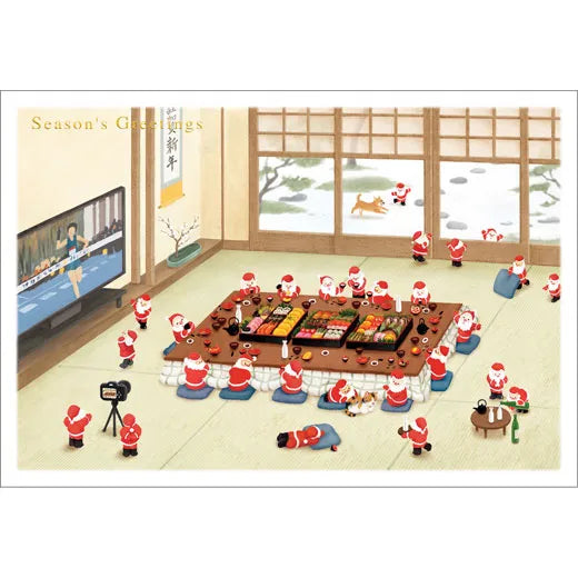 Japanese-style mini Santa Christmas card, New Year's feast SJ-71