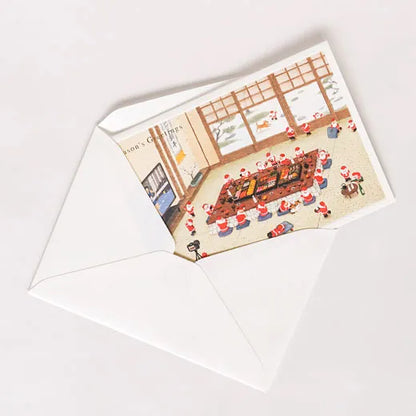 Japanese-style mini Santa Christmas card, New Year's feast SJ-71