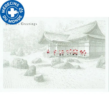 Japanese-Style Mini Santa Christmas Card, Kongobu-ji Temple SJ-75