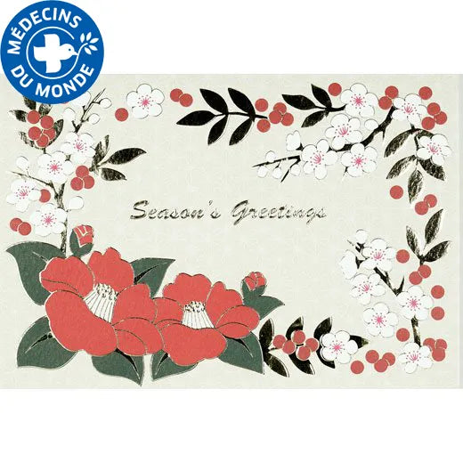 Japanese-Style Formal Card with Camellia and White Plum Blossoms SN-112