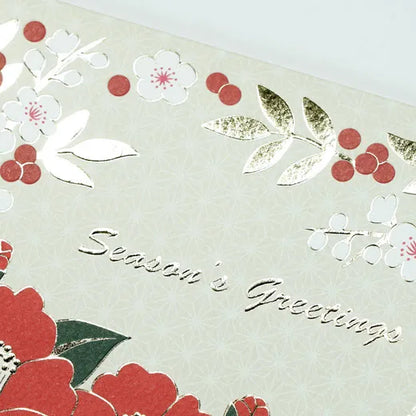 Japanese-Style Formal Card with Camellia and White Plum Blossoms SN-112