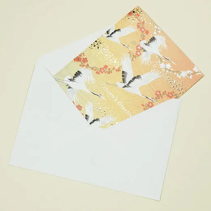 Japanese-style Formal Card with Crane and Red and White Chrysanthemum SN-114