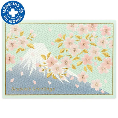 Japanese-Style Formal Card Embroidered with Mt. Fuji and Cherry Blossoms SN-114