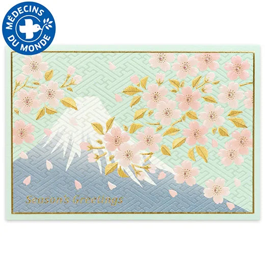Japanese-Style Formal Card Embroidered with Mt. Fuji and Cherry Blossoms SN-114