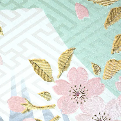 Japanese-Style Formal Card Embroidered with Mt. Fuji and Cherry Blossoms SN-114
