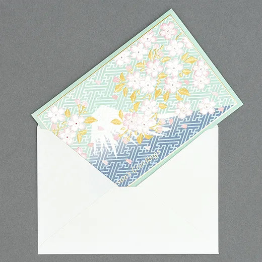 Japanese-Style Formal Card Embroidered with Mt. Fuji and Cherry Blossoms SN-114