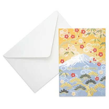 Japanese-Style Formal Card Embroidered with Pine, Bamboo, Plum, and Mt. Fuji SN-118