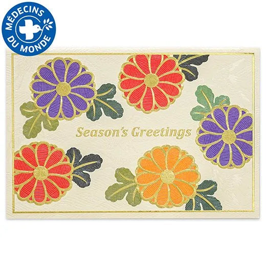 Japanese-Style Formal Card Embroidered with Chrysanthemum and Crane Design SN-119