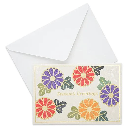 Japanese-Style Formal Card Embroidered with Chrysanthemum and Crane Design SN-119