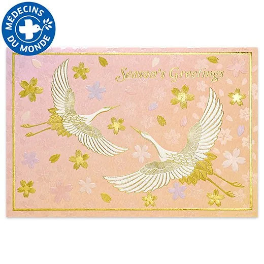 Japanese-Style Formal Card Embroidered with Crane and Cherry Blossom Design SN-120