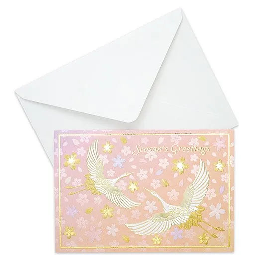 Japanese-Style Formal Card Embroidered with Crane and Cherry Blossom Design SN-120