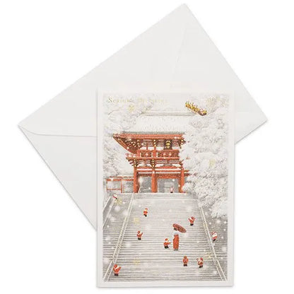 Japanese-Style Mini Santa Christmas Card, Snow Shrine SJ-79