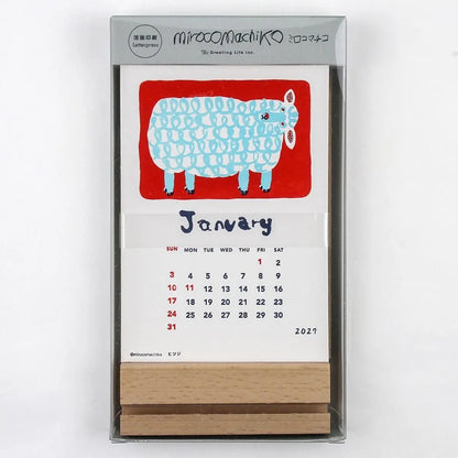 2027 Calendar - Desk Calendar with Letterpress Stand - Mirokomachiko