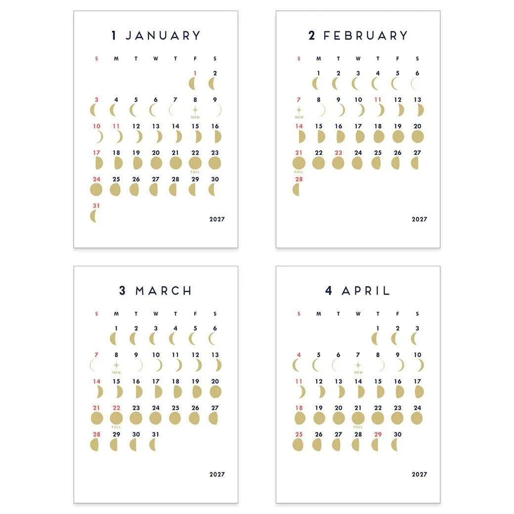 2027 Calendar - Desk Calendar with Letterpress Stand - MOON