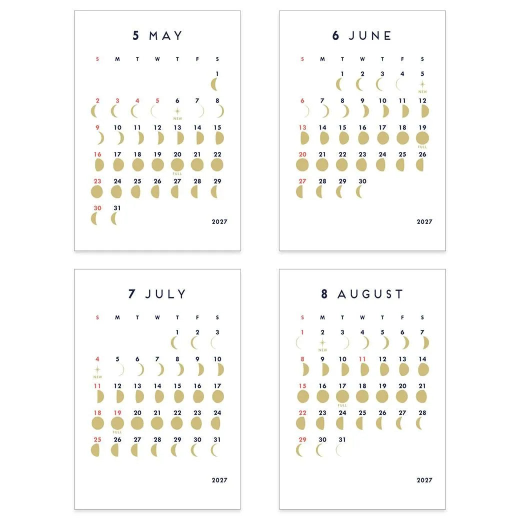 2027 Calendar - Desk Calendar with Letterpress Stand - MOON