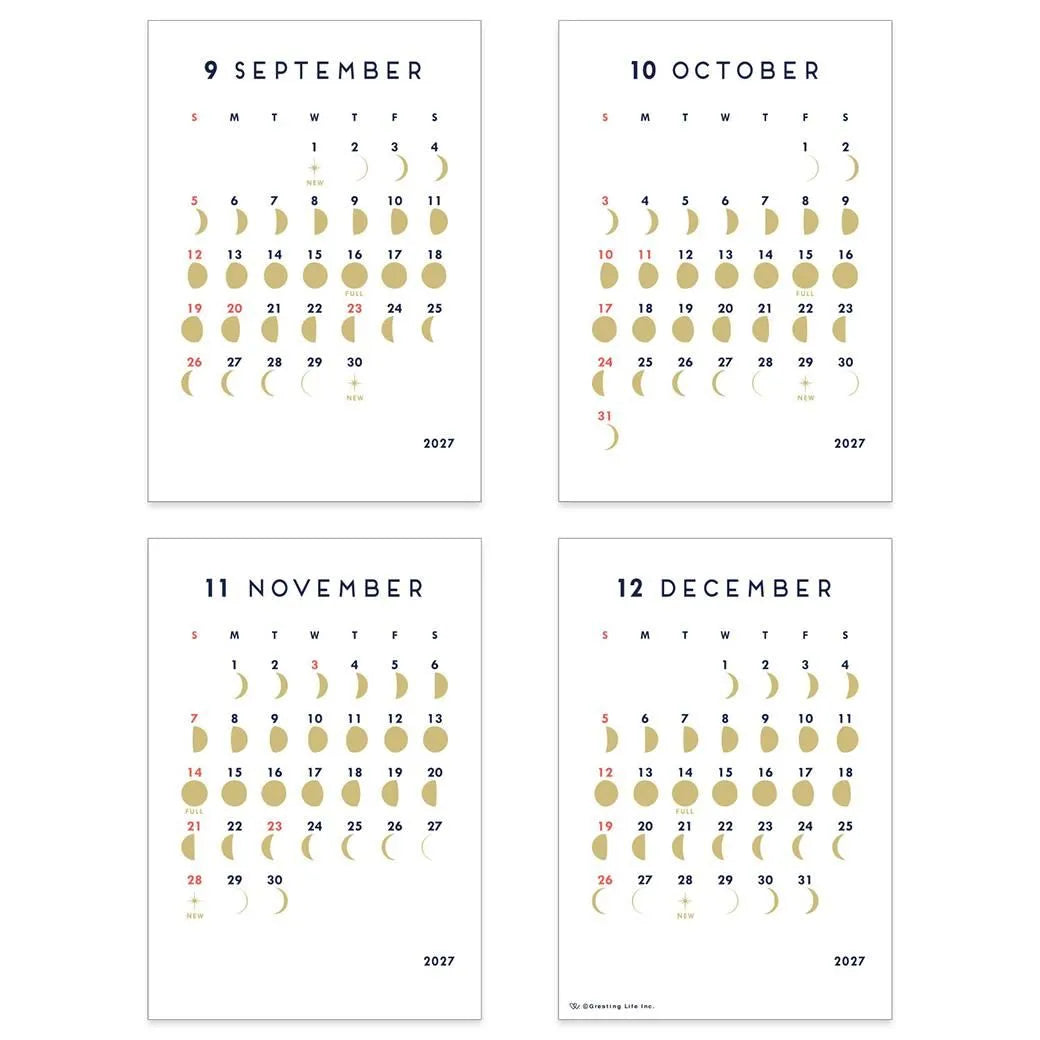 2027 Calendar - Desk Calendar with Letterpress Stand - MOON