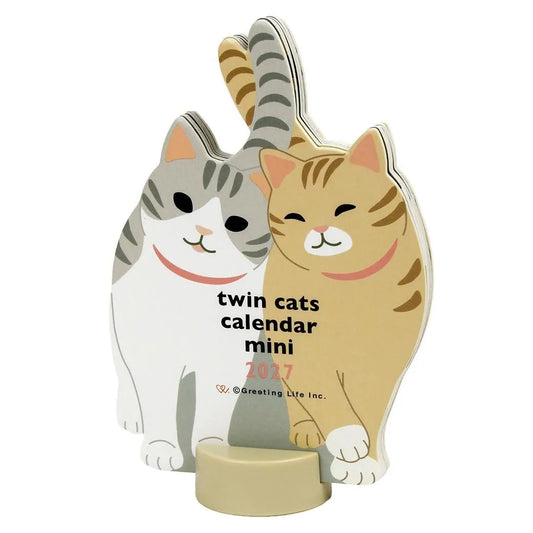 2027 Desk Calendar - Animal Die-Cut Mini - Twin Cats