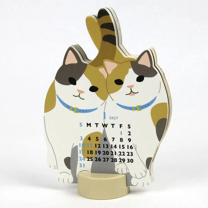 2027 Desk Calendar - Animal Die-Cut Mini - Twin Cats