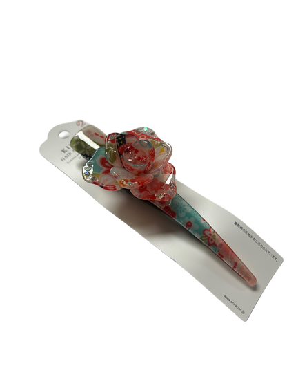 Hair Accessory Acrylic Hair Clip 3-prong Clip Japanese Pattern Flower Blue