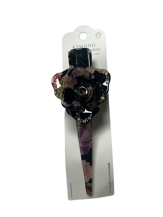 Hair Accessory Acrylic Hair Clip 3-prong Clip Japanese Pattern Flower Black