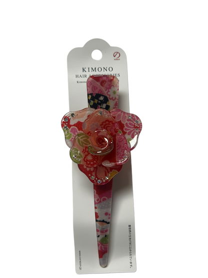 Hair Accessory Acrylic Hair Clip 3-prong Clip Japanese Pattern Flower Red