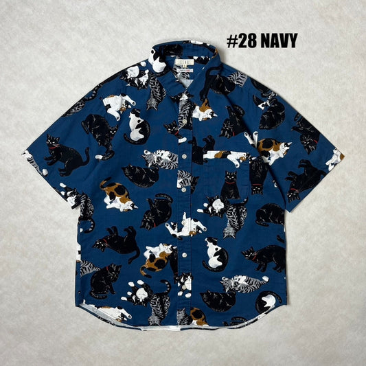 Cat-themed short-sleeved shirt Navy
