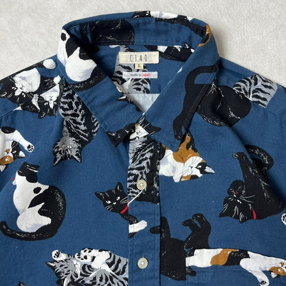 Cat-themed short-sleeved shirt Navy