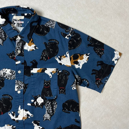Cat-themed short-sleeved shirt Navy