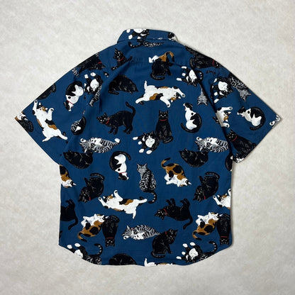 Cat-themed short-sleeved shirt Navy