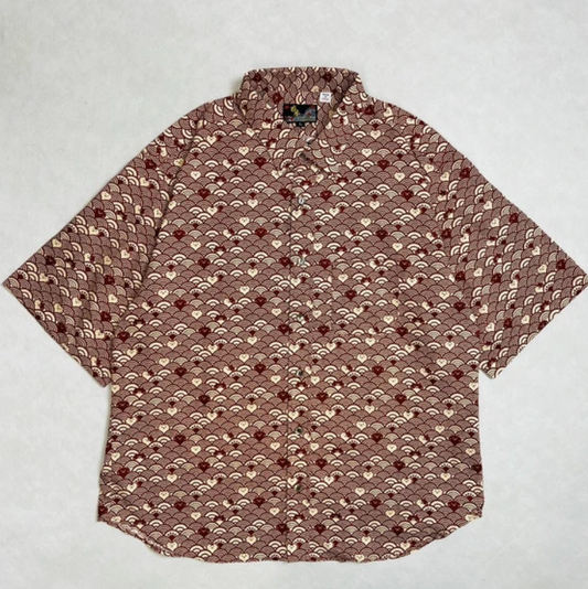 Japanese-Style Short-Sleeve Shirt Wave Cat (RED)