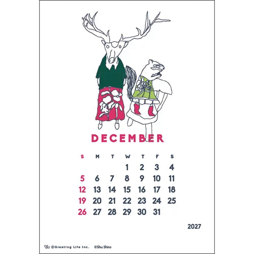2027 Calendar - Desk Calendar with Letterpress Stand - Shu Shiro