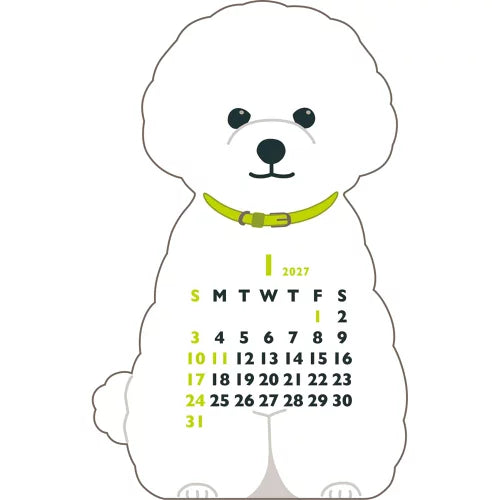 2027 Desk Calendar - Animal Die-Cut Mini - Bichon Frise