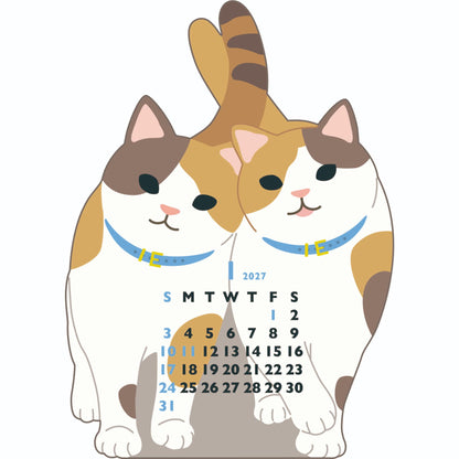 2027 Desk Calendar - Animal Die-Cut Mini - Twin Cats