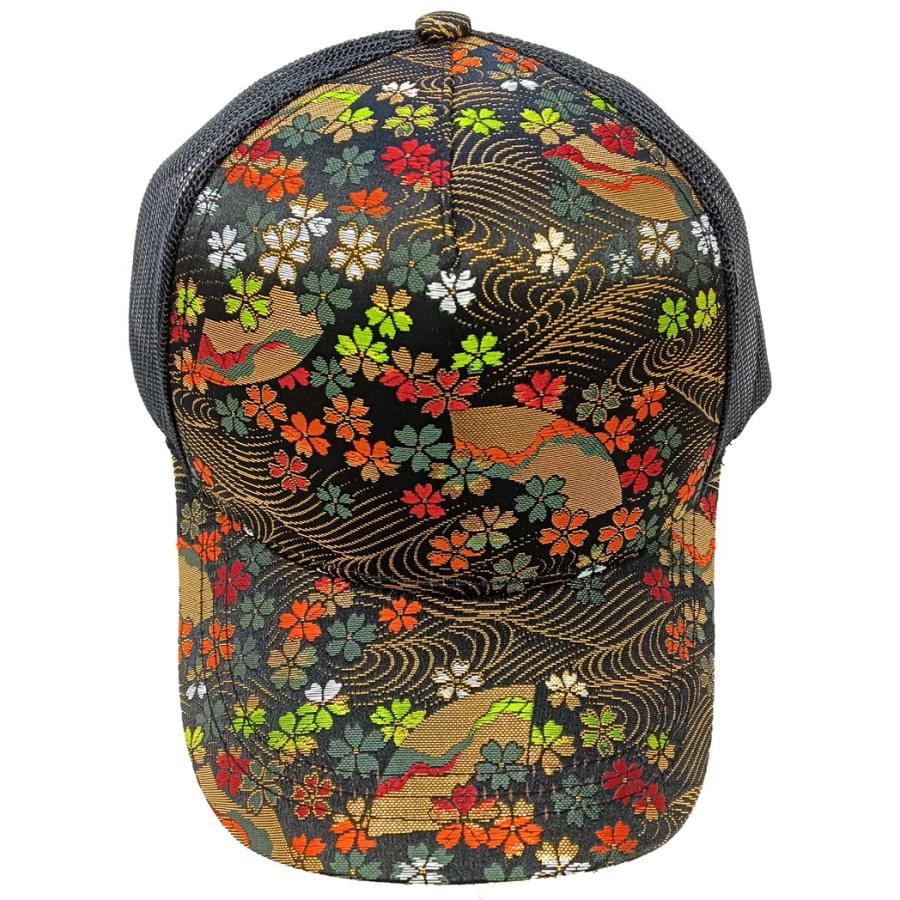 Kinran Mesh Cap Crane Wave Cherry Blossoms and Fan