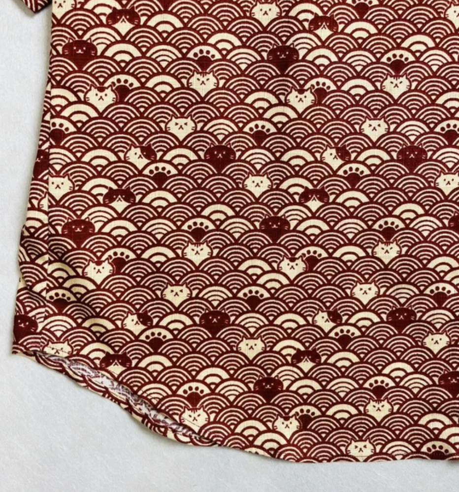 Japanese-Style Short-Sleeve Shirt Wave Cat (RED)