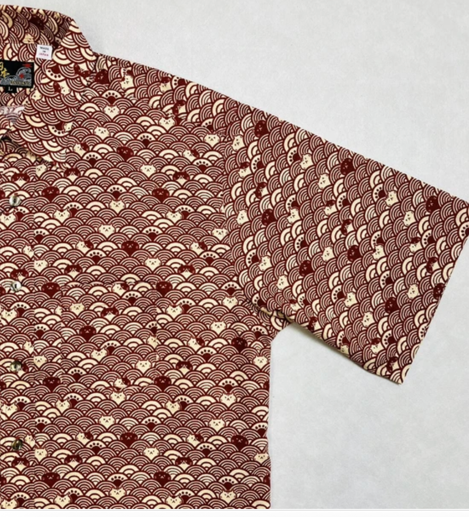 Japanese-Style Short-Sleeve Shirt Wave Cat (RED)