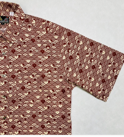Japanese-Style Short-Sleeve Shirt Wave Cat (RED)