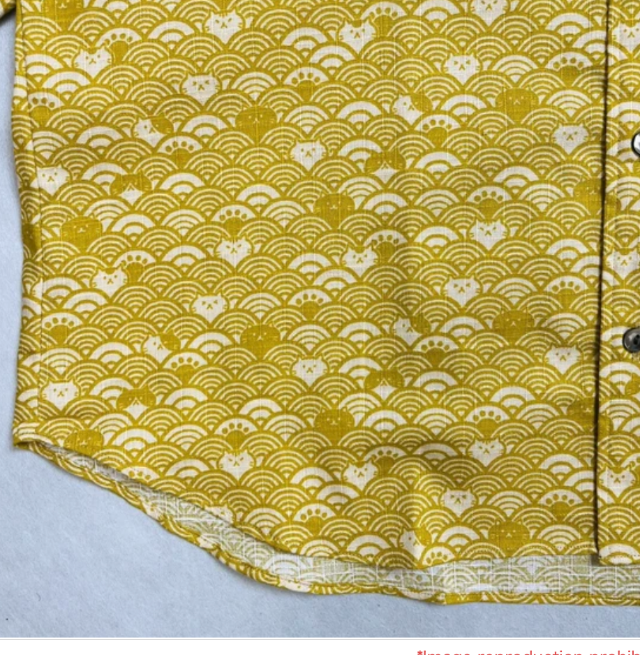 Japanese-Style Short-Sleeve Shirt Wave Cat (Yellow)