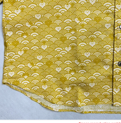 Japanese-Style Short-Sleeve Shirt Wave Cat (Yellow)