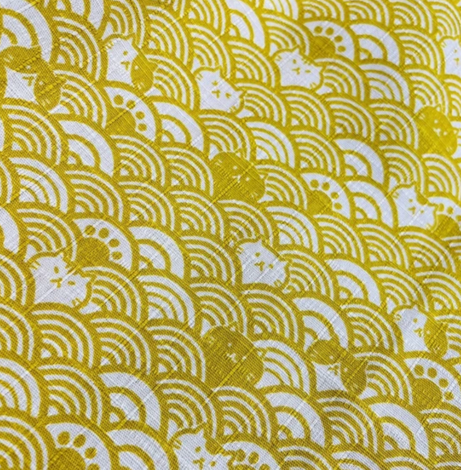 Japanese-Style Short-Sleeve Shirt Wave Cat (Yellow)