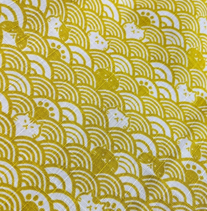 Japanese-Style Short-Sleeve Shirt Wave Cat (Yellow)
