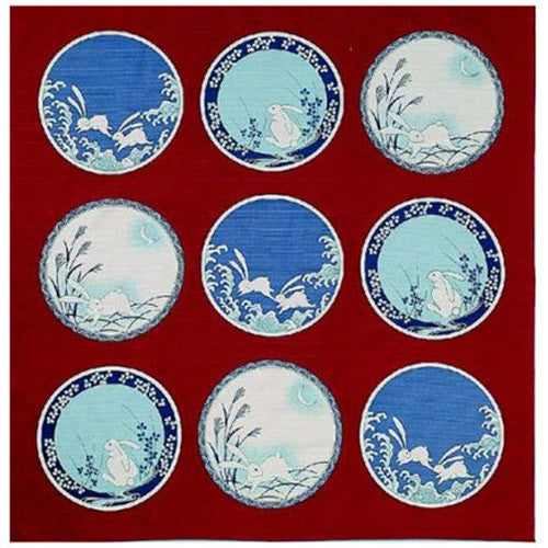 kyoohoo Cotton Furoshiki Small Size Imari Rabbit Dishes Red